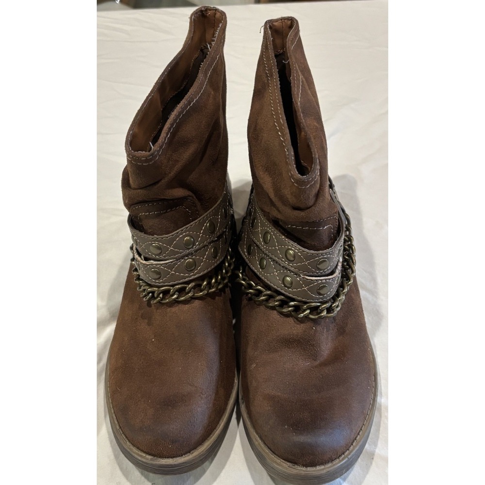 Candies Boho Western Brown Leather Ankle Boots W Studs Chains Women's Size 10